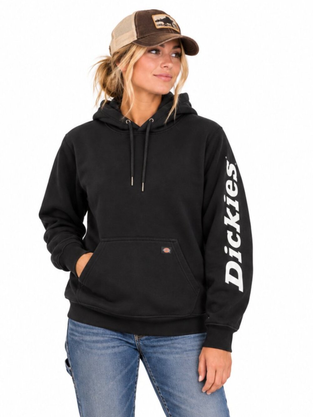 Dickies Women's Heavyweight Logo Sleeve Hoodie Black DWR Size Small NWT